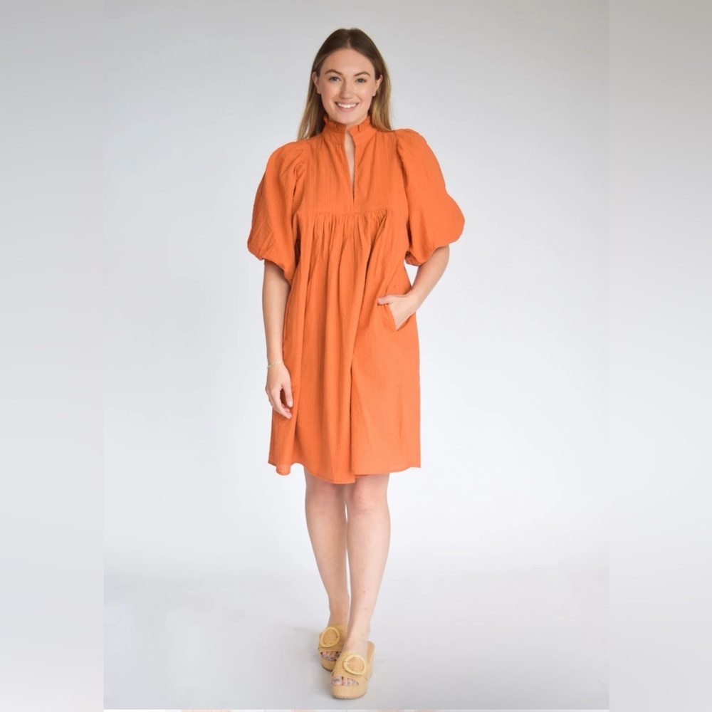 Never A Wallflower Dress Cotton Puff Sleeves Pockets 100% Cotton NWT